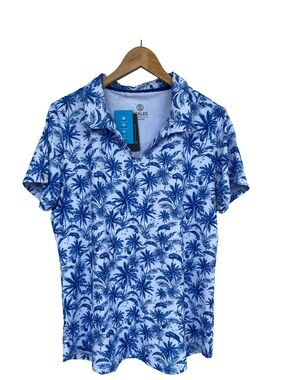 Scales Women’s Blue Palm-Print Short Sleeve Polo